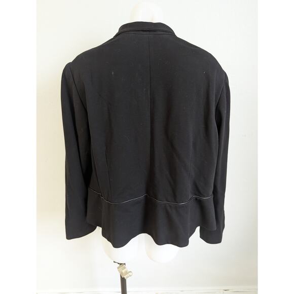 New Eileen Fisher Size 1X Tropical Suiting Eco Poly Leather Trim Jacket Black - Picture 9 of 15